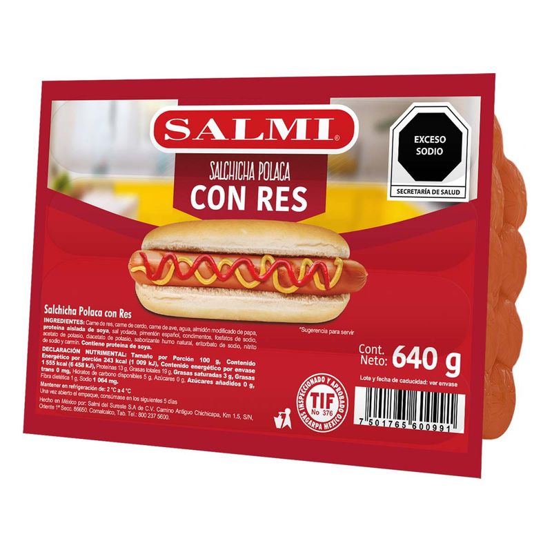 Salchicha Polaca con Res Salmi 640g | Chedraui