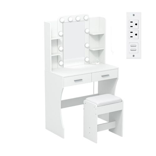 Tocador y Taburete FurnitureR Nórdico Blanco Flooca