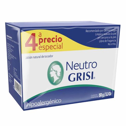 Jabón en Barra Grisi Neutro 4 Barras de 150g