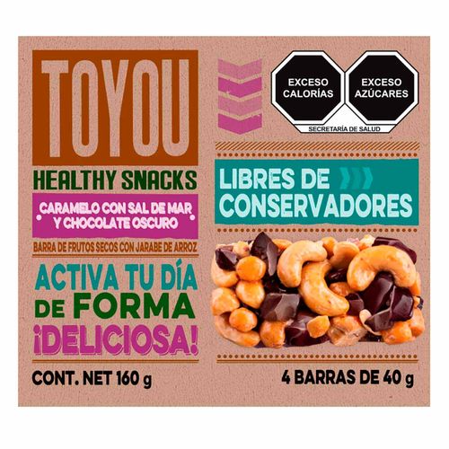 Barra Toyou Caramelo Con Sal de Mar y Chocolate Oscuro 160g