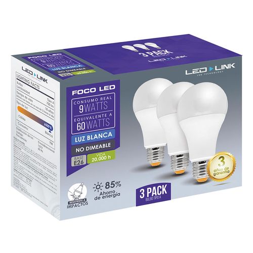 3 Pack Led-link 9 Watts Luz Blanca