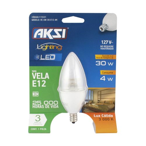 Foco Led de Luz Cálida Tipo Vela Aksi 4W
