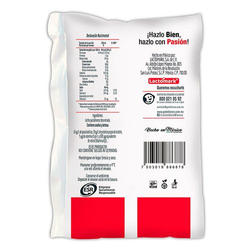Leche Gota Blanca Parcialmente Descremada UHT Bolsa 900ml