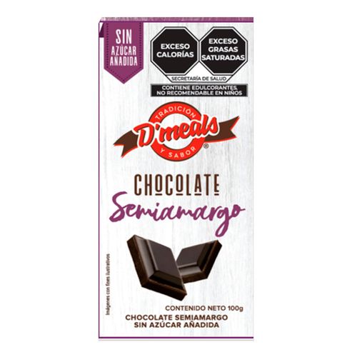 Chocolate D'meals Semiamargo sin Azúcar de 100g