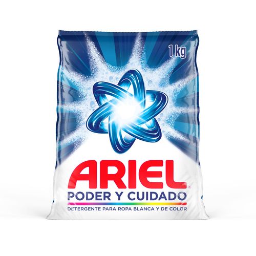 Detergente en Polvo Ariel Poder y Cuidado 8 lavadas 1kg