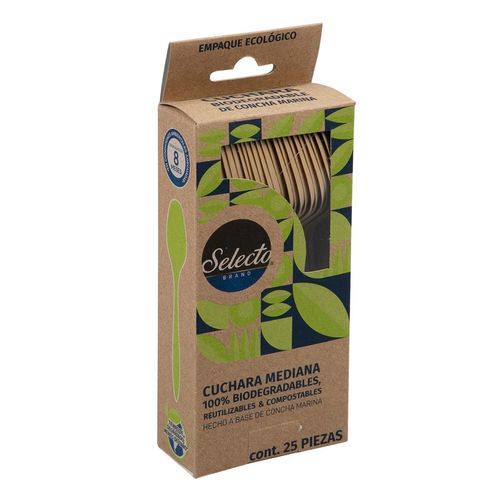 Cuchara  Premium Mediana Selecto Brand 25 Piezas Biodegradables