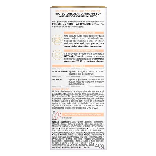 Protector Solar L'oreal UV Defender FPS 50 Tono Claro 40g