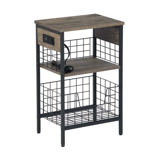 Mesa Auxiliar FurnitureR con Tomacorrientes y Puertos USB Café Onille