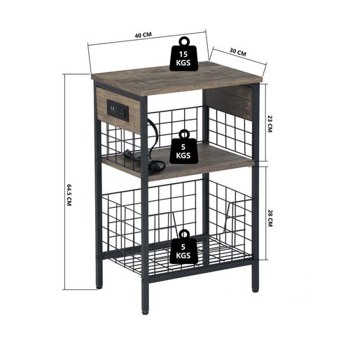 Mesa Auxiliar FurnitureR con Tomacorrientes y Puertos USB Café Onille