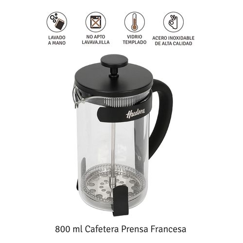 Cafetera Prensa Francesa Hudson Vidrio Acero Inoxidable Negro 800ml FR08