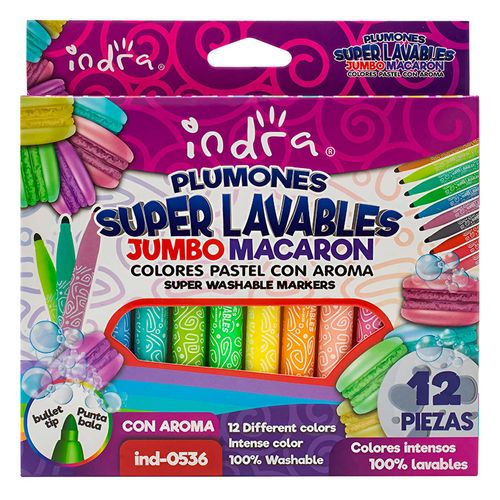 Plumones Indra Super Lavables Jumbo con Aroma 12 Piezas