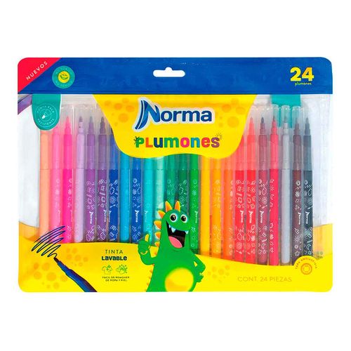 Plumones Norma 24 Piezas Punta Bala Lavables