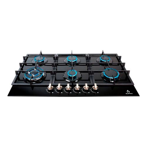 Parrilla a Gas Empotrable Supra de 87cm con 6 Quemadores en Cristal Templado