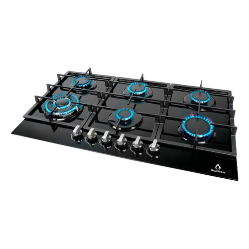 Parrilla a Gas Empotrable Supra de 87cm con 6 Quemadores en Cristal Templado