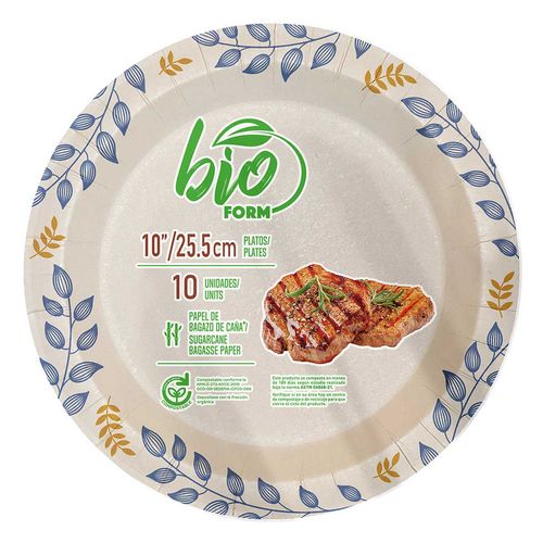 Platos Bio Form Compostable 10" 10 Piezas