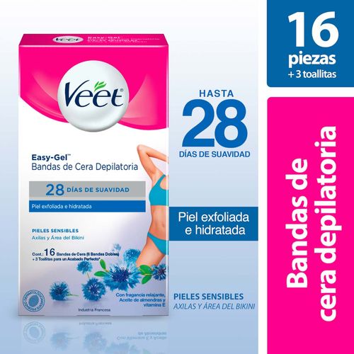 Bandas Depilatorias Corporales Veet Axilas-Bikini Piel Sensible 16 Bandas
