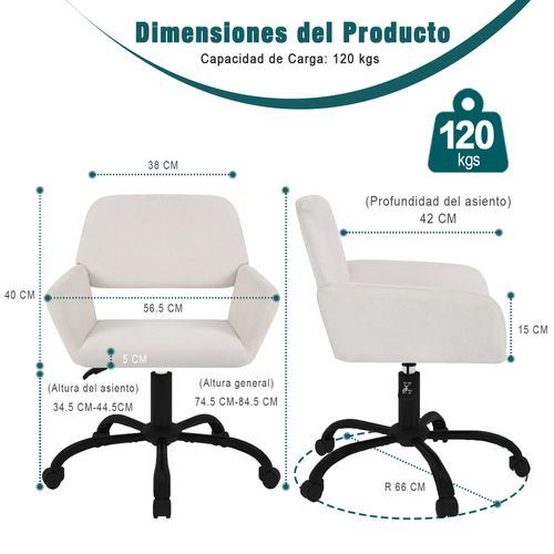 Silla de Oficina FurnitureR Nórdico Beige Ross Kd