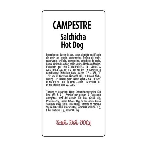 Salchicha Hot Dog Campestre 500 g