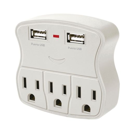 Multicontacto de Pared Aksi 3 Toma Corriente + 2 USB