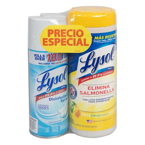 Toallas y Spray Desinfectante Lysol