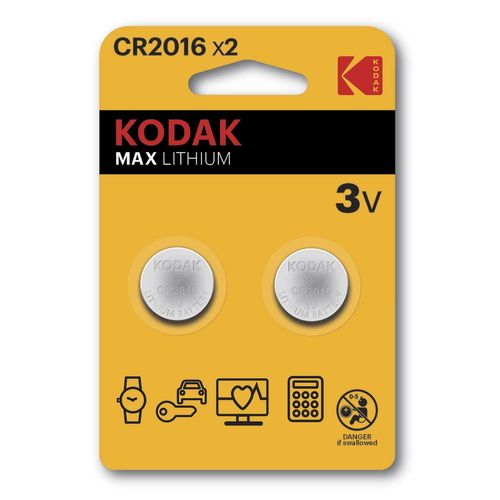Pila Botón Kodak Max Lithium CR2016 Paquete con 2 Pilas