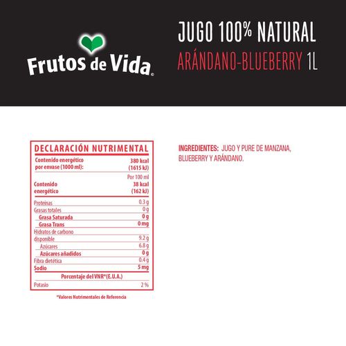 Jugo de Arándano y Blueberry Frutos de Vida 1L