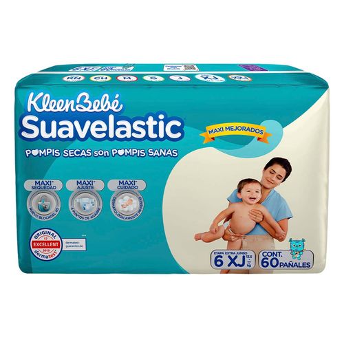 Pañales KleenBebé Suavelastic Etapa 6 Extra Jumbo Unisex 60 Pañales