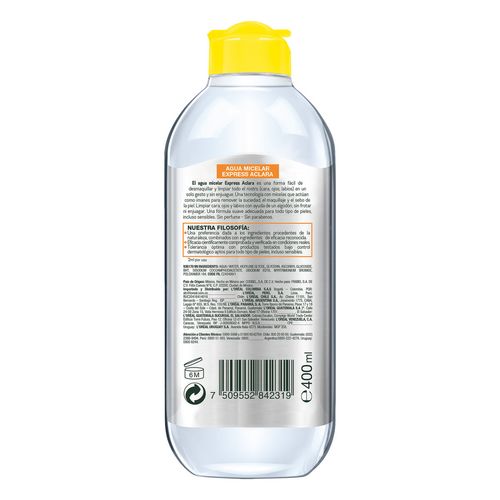 Agua Micelar Garnier Skin Active Express Aclara Tono Uniforme 400ml