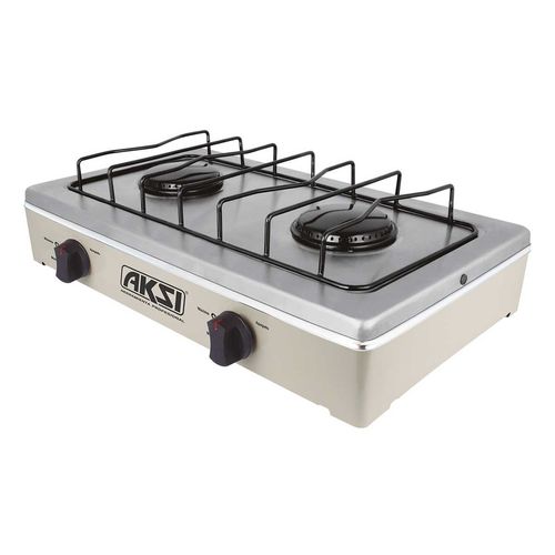 Estufa de Mesa Aksi 2 Quemadores Almendra Acero Inox