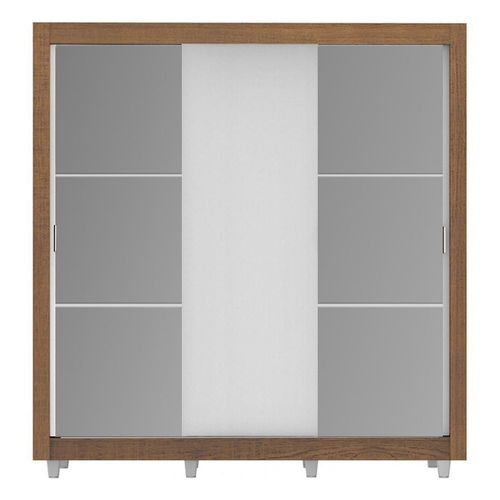 Closet Madesa Lyon Plus 3 Puertas Corredizas con Espejos 4 Cajones con Pies Marrón