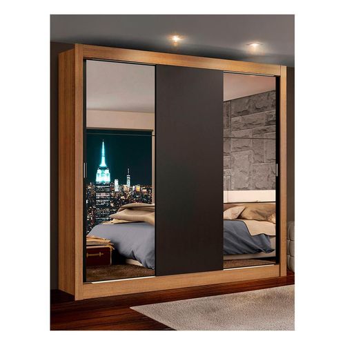 Closet Madesa Lyon 3 Puertas Corredizas con Espejos 2 Cajones Marrón