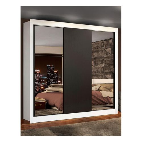 Closet Madesa Lyon Plus 3 Puertas Corredizas con Espejos 4 Cajones Blanco