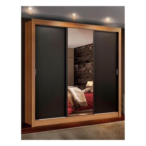 Closet Madesa Lyon Plus 3 Puertas Corredizas 1 con Espejo 4 Cajones Marrón