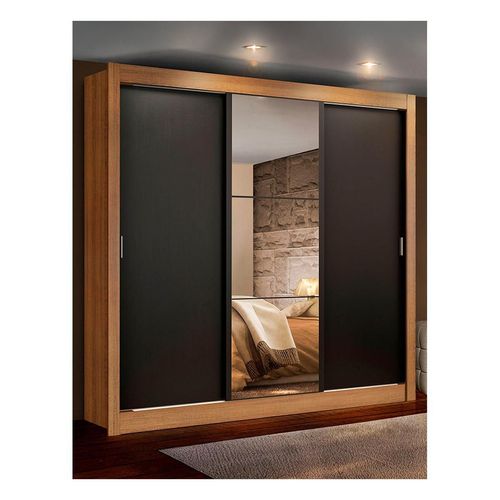 Closet Madesa Lyon 3 Puertas Corredizas 1 con Espejo 2 Cajones Marrón