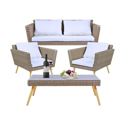 Sala Exterior Jardimex 4 Piezas Tipo Rattan Beige