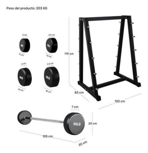 Rack 10 Barras Rectas 20 A 60 Lb Soporte Estante Pesas Centurfit
