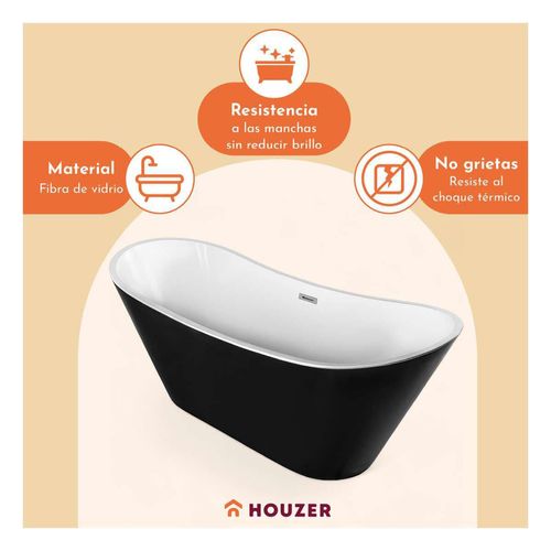 Tina de Baño Houzer de Fibra de Vidrio Lujo Teseo 170 X 72 X 70 cm Negro
