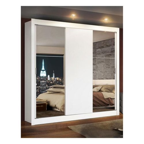 Closet Madesa Lyon Ropero 3 Puertas Corredizas con Espejos 2 Cajones Blanco