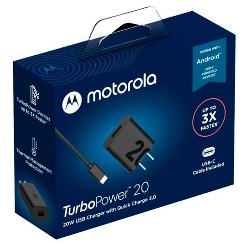Cargador de Pared Motorola Turbo Power USB-A con Cable Tipo C Negro 20W