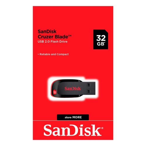 Memoria SanDisk 32GB USB Cruzer Blade Z50 Negro con Rojo