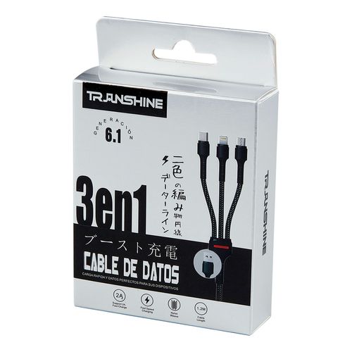 Cable de Datos 3 en 1 Transhine Varios Colores CP-7030-1.2