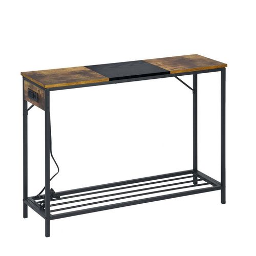 Mesa Consola FurnitureR con Tomacorrientes y Puertos USB Café