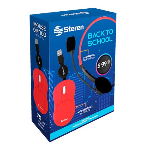 Pack Steren Audífono de Diadema y Mouse Multicolor PACK-BTS-22