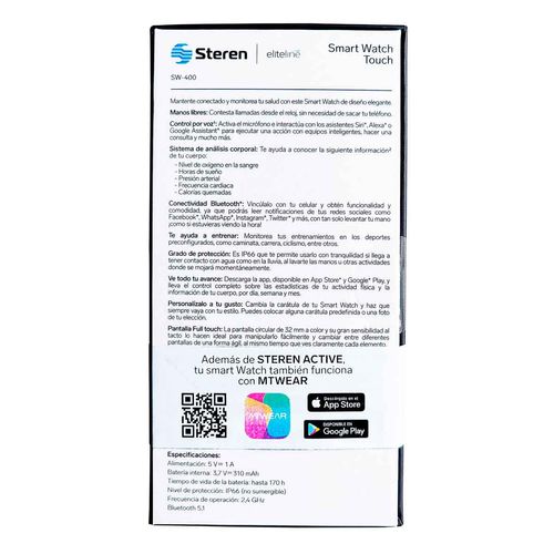 Smartwatch Steren Bluetooth Touch SW-400 Negro