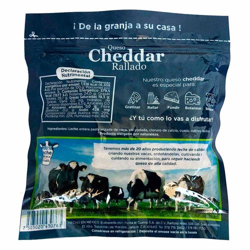 Queso el Cuatro Cheddar Rallado 400g