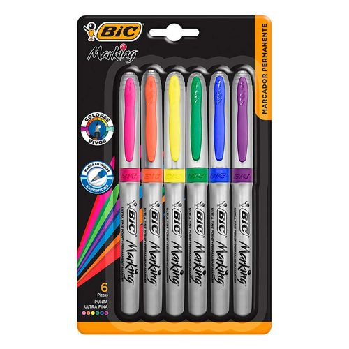 Marcador Bic Permanente Marking Punto Ultrafino 6 Piezas