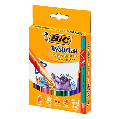 Lápices de Colores Bic Evolution Triangulares 12 Piezas + 2 Lápices