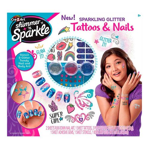 Set Shimmer And Sparkle Tatuajes y Uñas
