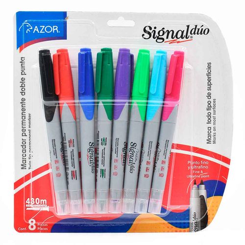 Marcador Azor Signal Duo Permanente Blíster&nbsp; con 8 Piezas Colores Surtidos