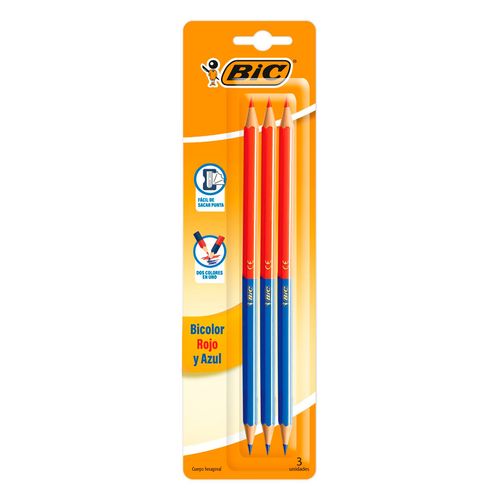 Lapiz Bicolor Bic 3 Pz Hexagonal RojAz